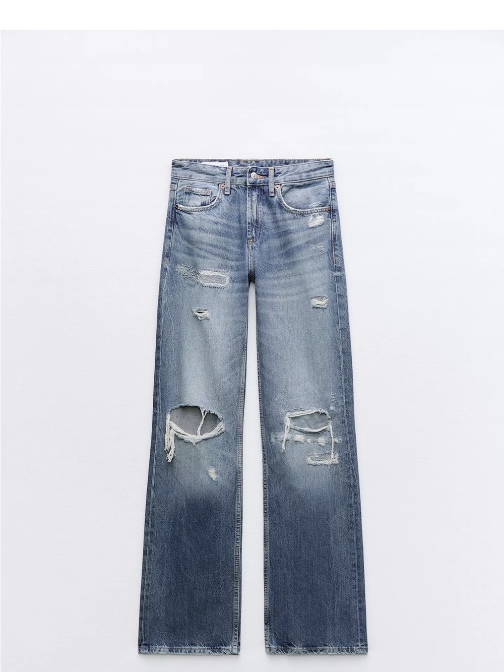 Zara Light Blue Distressed Wide-Leg Jeans